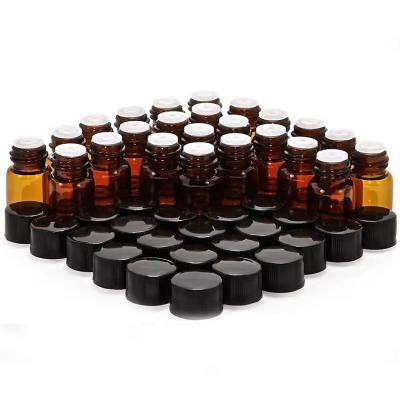 China 1ml 2ml 3ml 4ml 5ml Essential Oil Mini Amber Glass Vials Bottles With Screw Cap for sale