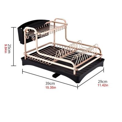 China Sustainable Double Layer Aluminum Alloy Sink Drainer Rack Dish Drying Rack With Removable Cutlery Rack for sale