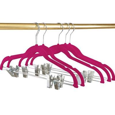 China Eco-friendly Material Wholesale Customized Non-slip Clothing Store Flocking Pants Hanger Space Saving With Clips for sale