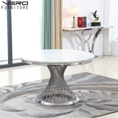 China High Quality Modern Design Round Shape Marble Top With Silver Stainless Steel Bracket Dining Table For Home for sale