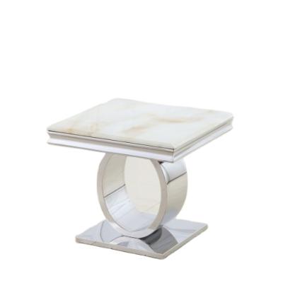 China Modern Classic Design Square Marble Top With Letter O Shape Silver Stainless Steel Stand Coffee Tables for sale