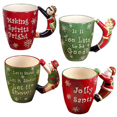 China Christmas Viable Creative Desktop Decoration Handle Figurine Christmas Ceramic Coffee Mug For Sale for sale