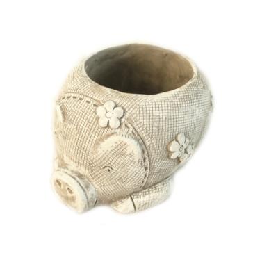 China Wholesale Modern Cement Flower Pot Cement Pig Shape Planter Indoor Desktop Pots for sale