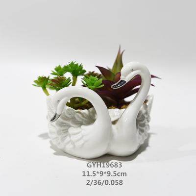 China Modern cheap indoor office decoration swan animal planter ceramic plantr pot for sale