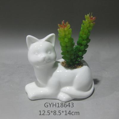 China Easy to clean small cat flower potted plant decorative glazed ceramic pot wholesale for sale