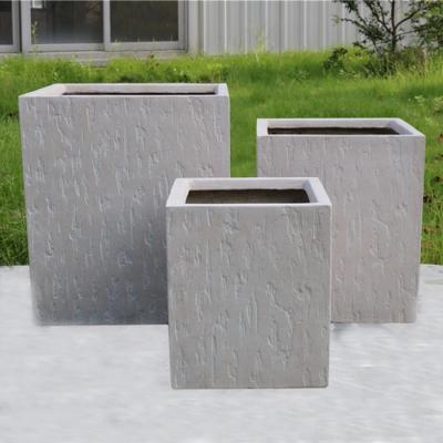 China Modern Light Gray Custom Size Square Floor Decoration Fiberglass Flower Pot Outdoor Garden Planter for sale