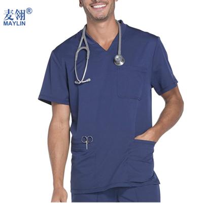 China Medical Woven Fabric Scrubs Wholesale Hospital Uniforms V-Neck Nurses Men Scrubs Top Uniform for sale