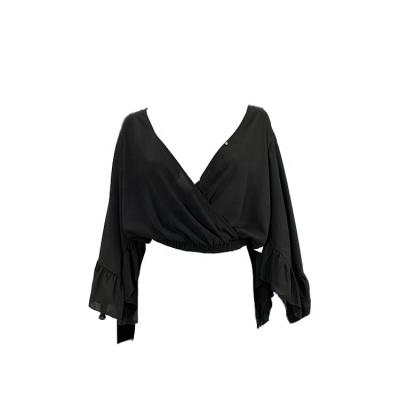 China Breathable new fashion tops woven uppers ruffle with elastic smocked band large sleeves spring summer for sale