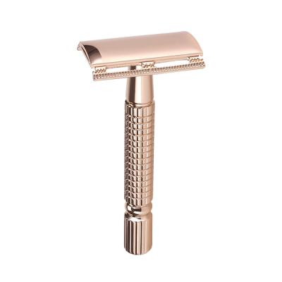 China Hot Selling Double Blade Rose Gold Metal Razor 3 Pieces Double Edge Safety Razor for sale