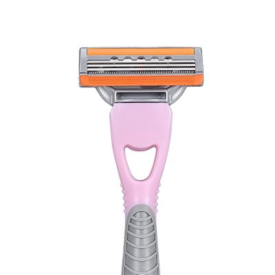 China New arrival 3 blade rubber&plastic handle triple blade manual razor for lady for sale