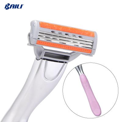 China 3 Blade Pink Women Personal Care Razor Body And Leg Hair Triple Shaving Non Disposable Razor For Sale for sale