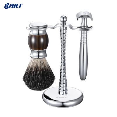 China 2020 Good Quality Metal Alloy Men Grooming Gift Shaving Brush Kit With Shaving Bowl And Stand Razor for sale