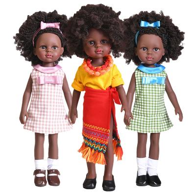 China Luxury African Black Reborn Baby Dolls Silicone For Sale 14.5 Inch American Enamel Girl Doll Dress Fashion Simulation Doll for sale