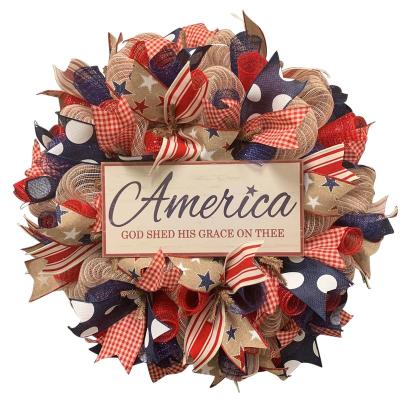 China Amazon 4th of July Wreath Front Door Decor Decorative Flowers Hanging Patriotic Best Seller Success & Garlands F307 for sale