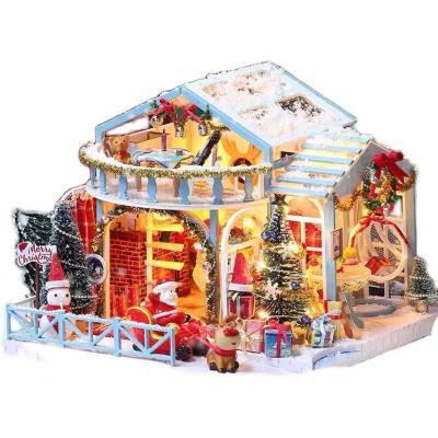 China Handmade Assembled Wooden Christmas New Products Villa Cabin Toy Christmas Gift Log Cabin Garden 26*26*21 for sale