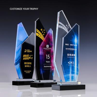 China Europe K9 Crystal Material High Quality Color Printing Series Colorful Award Crystal Glass Trophy Glass Trophy for sale