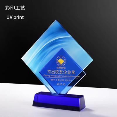 China Europe Customized Business Wedding Gift Stand Plate Blue Crystal Award View Blue Crystal Round Award for sale