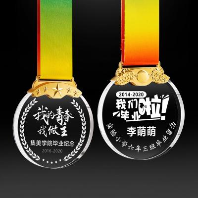 China Cheap Automotive Crystal Glass Medal Hanger Custom Unique Sports Promotion Glass Medals for sale