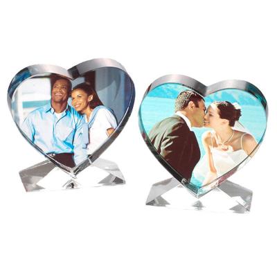 China Europe Love Heart Shape Sublimation Crystal Photo Frames Frame Sublimation Heat Transfer 3d Crystal Heart for sale