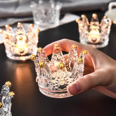 China Home Decoration Wreath Crystal Glass Tea Light Candle Holder Nice Shining Small Candle Holder for Wedding Table Deco for sale