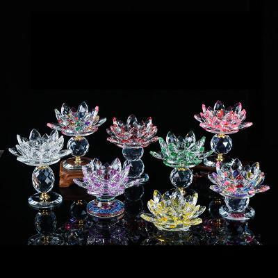 China Wholesale Home Decoration Wedding Favors Lotus Flower Candelabra Centerpieces Crystal Cheap Single Glass Candle Holder Candelabra Stand for sale