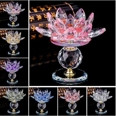 China Home Decoration 115*120mm Luxury Crystal Clear Color Lotus Flower Shape Tealight Votive Candle Holder For Home Wedding Centerpieces Decoration for sale