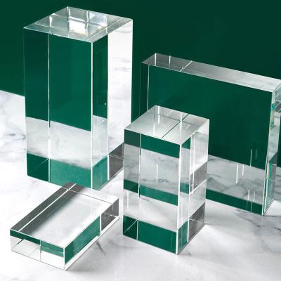 China Custom Europe Logo Base Bracket Glass Column Photography Support Shooting Props Crystal Rectangular Props Transparent Square Cube for sale