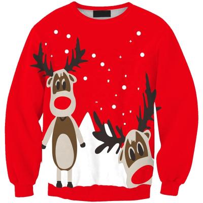 China Women And Men Track Jacket Breathable Digital Printing Christmas Red Bottom Quilting Cute Elk Sweater Wholesale for sale