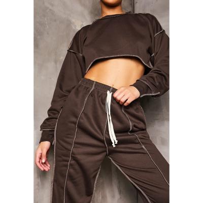 China 2022 Spring Women's Jogging Suit Tracksuit Leisure O Neck Autumn Crop Breathable Black Short Tops Sportswear Sweatpants 2 Set Two Piece Sets for sale