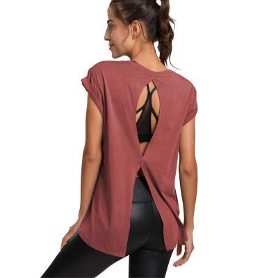 China Breathable Wholesale Custom Stretch Back Tied Tie Shirt Gym Yoga Tops Short Sleeve For Women for sale