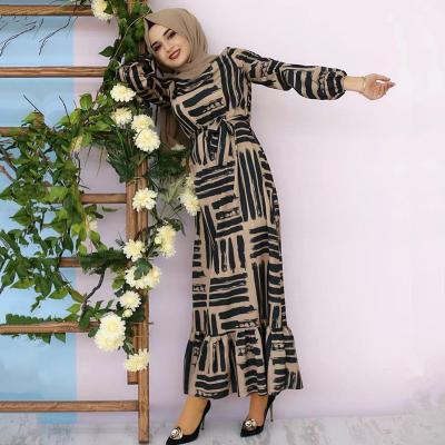 China Fashion Muslim Floral Print Polyester Dress Dubai Turkish Islamic Clothing For Girls Maxi Dresses for sale