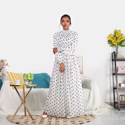 China Dubai Women's Loose Robe Polyester Polka Dot Turkish Cool Little Girl Maxi Muslim Gown Dress Arabic Long Dress for sale