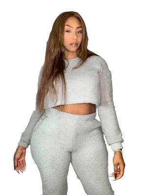 China Breathable White Casual Women 2 Piece Set Solid Color Set Thick Woolen Suit for sale