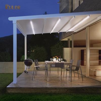 China Outdoor Aluminum Retractable Gazebos Roof Gazebos Modern Design Waterproof PVC Sun Rain Cover Canopy Gazebo With LED Light for sale