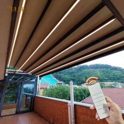 China Restaurant Waterproof Aluminum Waterproof Balcony Awning Pergola Sunshade Sunshade Tent LED Retractable Light Customized PVC for sale