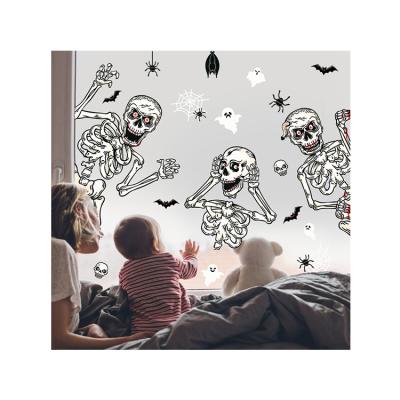 China Balloon Double Side Clear Scarecrow Halloween Sticker Skeleton Pattern Static Sticker for sale