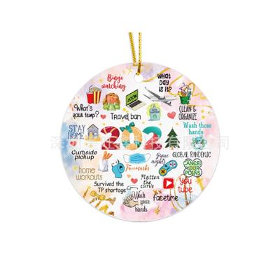 China 2021 Custom Ceramics Round Shape Christmas Tree Ornament Handmade Ceramic Pendant for sale