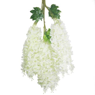 China Modern/Simple Wholesale Artificial Wisteria Bush Long Hanging Flowers Hanging Flower Vine Garland For Ceiling Wedding Home Decoration for sale