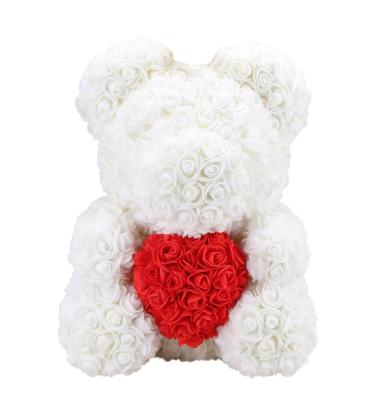 China Home Decoration DIY 40 Foam Rose Bear With Heart Artificial PE Flower Bear Rose Valentine's Day For Girlfriend Women Wife Mother's Day Gifts for sale