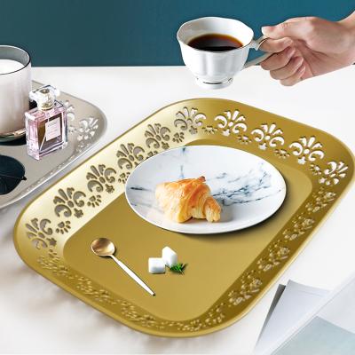 China Custom Design Golden Pattern Rectangular Plastic European Plastic Stocked Tray For Decoration for sale