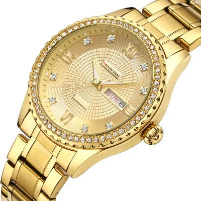 China Live Hot Sale Couple Watch Water Resistant Steel Band Instant Strap Men's Diamond Gold Butterfly Buckle Watch for sale