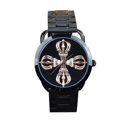 China Alive Hot Selling Buddha Carving Personality Fashion Stainless Steel Strap Unisex Fashion Watch Water Resistant for sale