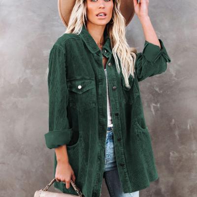 China Anti-pilling Women's Corduroy Casual Shirt Coats Long Sleeve Button Down Blouses Tops Outwear for sale