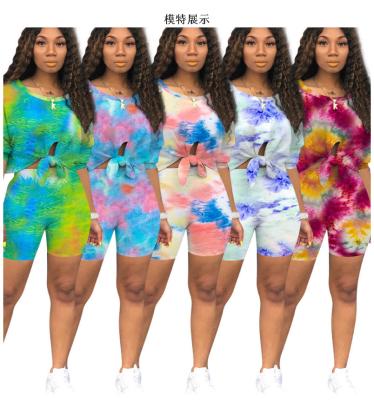 China Durable Plus Size Wearing Low Price Tie Dye Lace Up Womens Two Piece Suit For Sports for sale