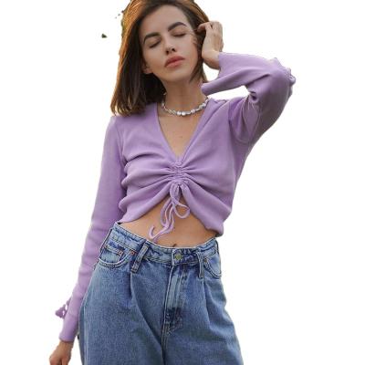 China Hot-selling women's clothing anti-shrinkage in Europe and America in the fall of 2021 drawstring training slimming all-match umbilical blouse for sale