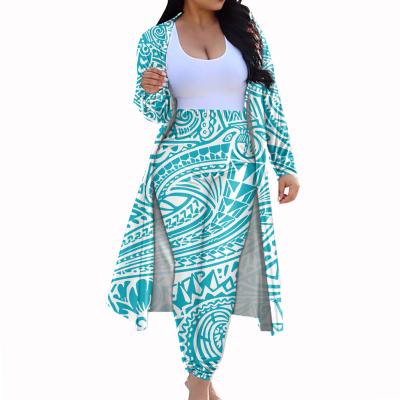 China Somoa Print Fashion Hawaiian Polynesian Plus Size 2020 Latest Size Designs 2 Piece Pant Set Women's Long Sleeve Cardigan And Leggings for sale