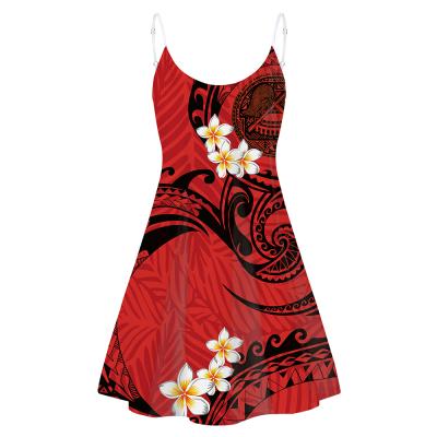 China Plumeria Print Girls Dresses Women's Casual Spring Summer 2021 Washable Women's Clothing Designer Clothes Red Polynesian Print Dress for sale