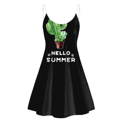 China Summer Clothing Washable XS Ladies Clothes Women Casual Cactus Graphic Casual Outfits Women Letter Print Black Women Dress Dresses for sale