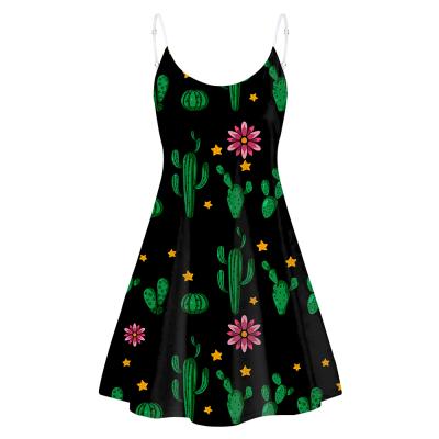 China Washable Fashion Dresses 2020 Women Clothing Suppliers Woman Dresses New Arrivals 2020 Trendy Women Clothing Cactus Floral Black Dresses for sale