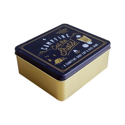 China Gift & Gold Metal Tin Can Box Luxury Food Tea Packaging Tin Can Black Square Tea Container Craft Tea Candy Jar for sale